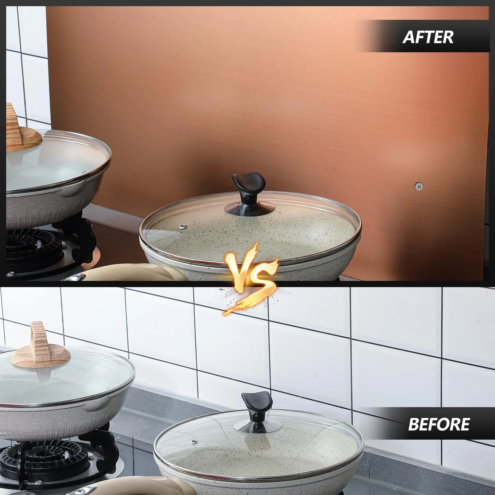 Yaocom Copper Finish Stainless Steel Kitchen Backsplash - 24x30 Inch Wall Panel - view 4