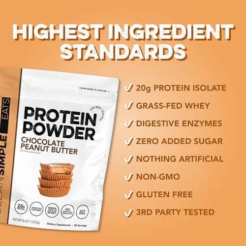 Clean Simple Eats Whey Protein Powder, Chocolate Peanut Butter | 30 Servings, 20g Protein, Gluten-Free thumbnail 4
