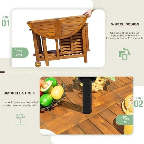 Devoko Acacia Wood Outdoor Patio Folding Table and Chairs Set for 4 | Classic Garden Dining thumbnail 2