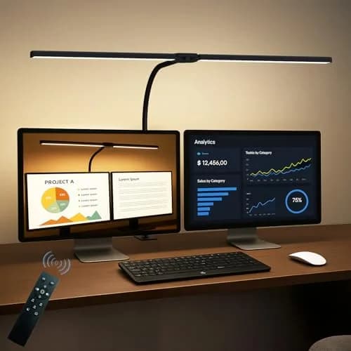 SLDRZN LED Desk Lamp for Home Office | Eye Caring 24W, 2000LM, Touch & Remote Control, Timer, Memory, Clamp, Black thumbnail 1