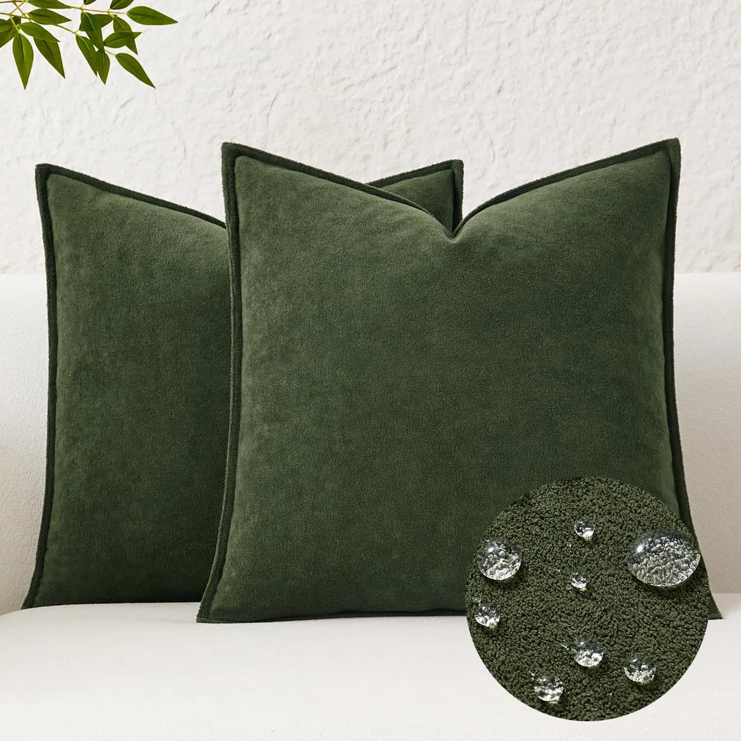 K KEVIN TEXTILE Moss Green 20x20 Inch (50.8x50.8 cm) 2-Pack Waterproof Boucle Pillow Covers | Modern Farmhouse Accent — Moss Green