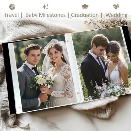 Miaikoe 8x10 Photo Album Clear Pockets Leather Cover Holds 50 Vertical Photos | Classic Beige Wedding Album thumbnail 3
