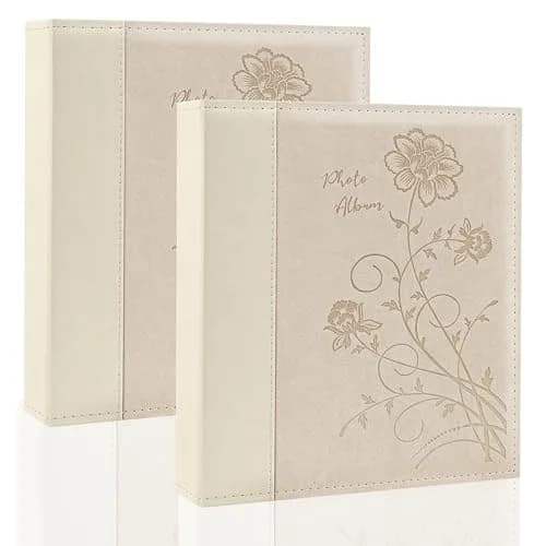Miaikoe 8x10 Photo Album 2 Packs Beige Leather Cover Holds 100 Vertical Photos | Classic Wedding & Family Picture Book thumbnail 1