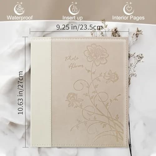 Miaikoe Beige Leather Cover 8x10 Photo Album 100 Vertical Photos | Classic Slip-In Picture Book thumbnail 2