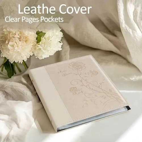 Miaikoe Beige Leather Cover 8x10 Photo Album 100 Vertical Photos | Classic Slip-In Picture Book thumbnail 4