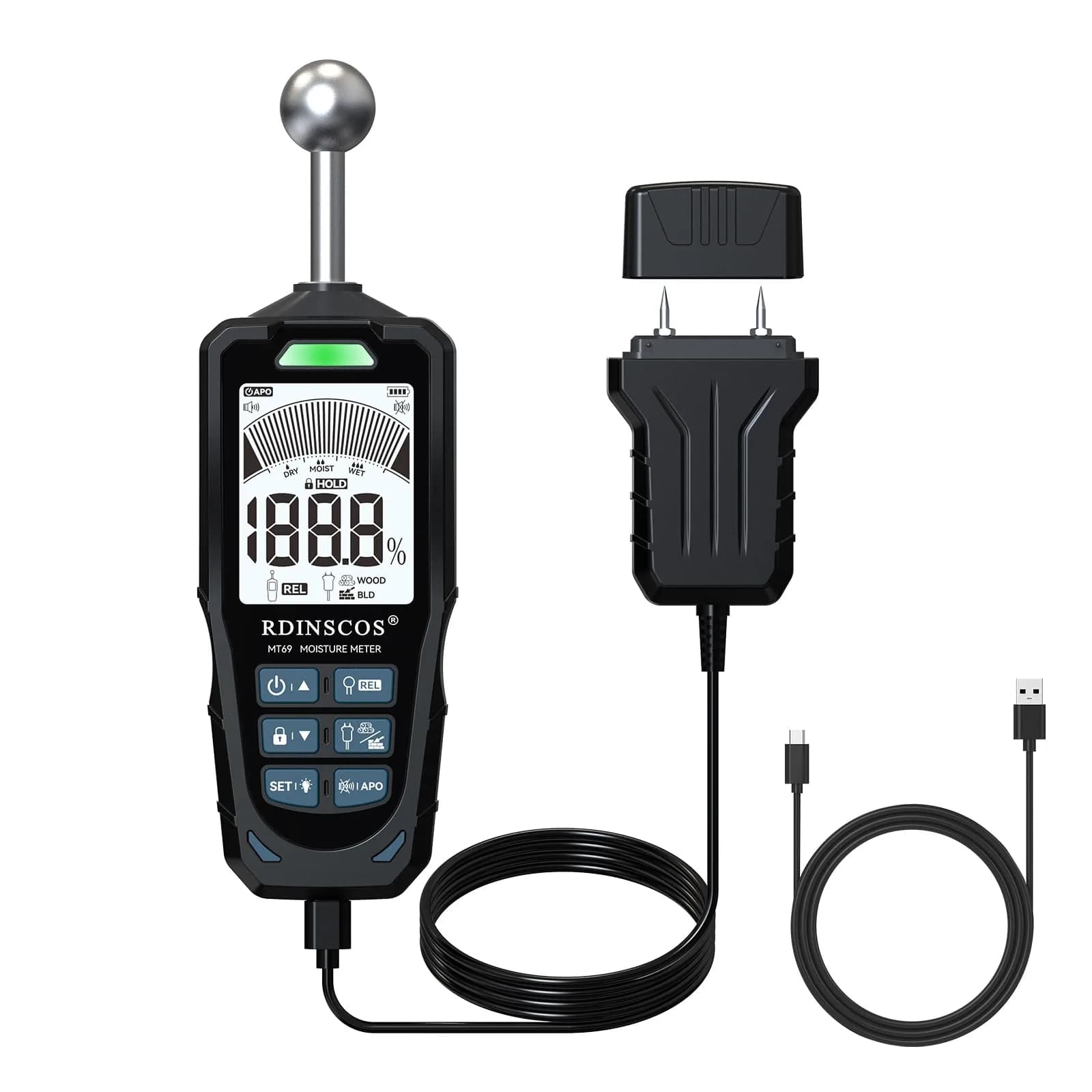RDINSCOS Pinless Moisture Meter for Walls & Floors - Black Base | 19mm Deep Detection - main product image