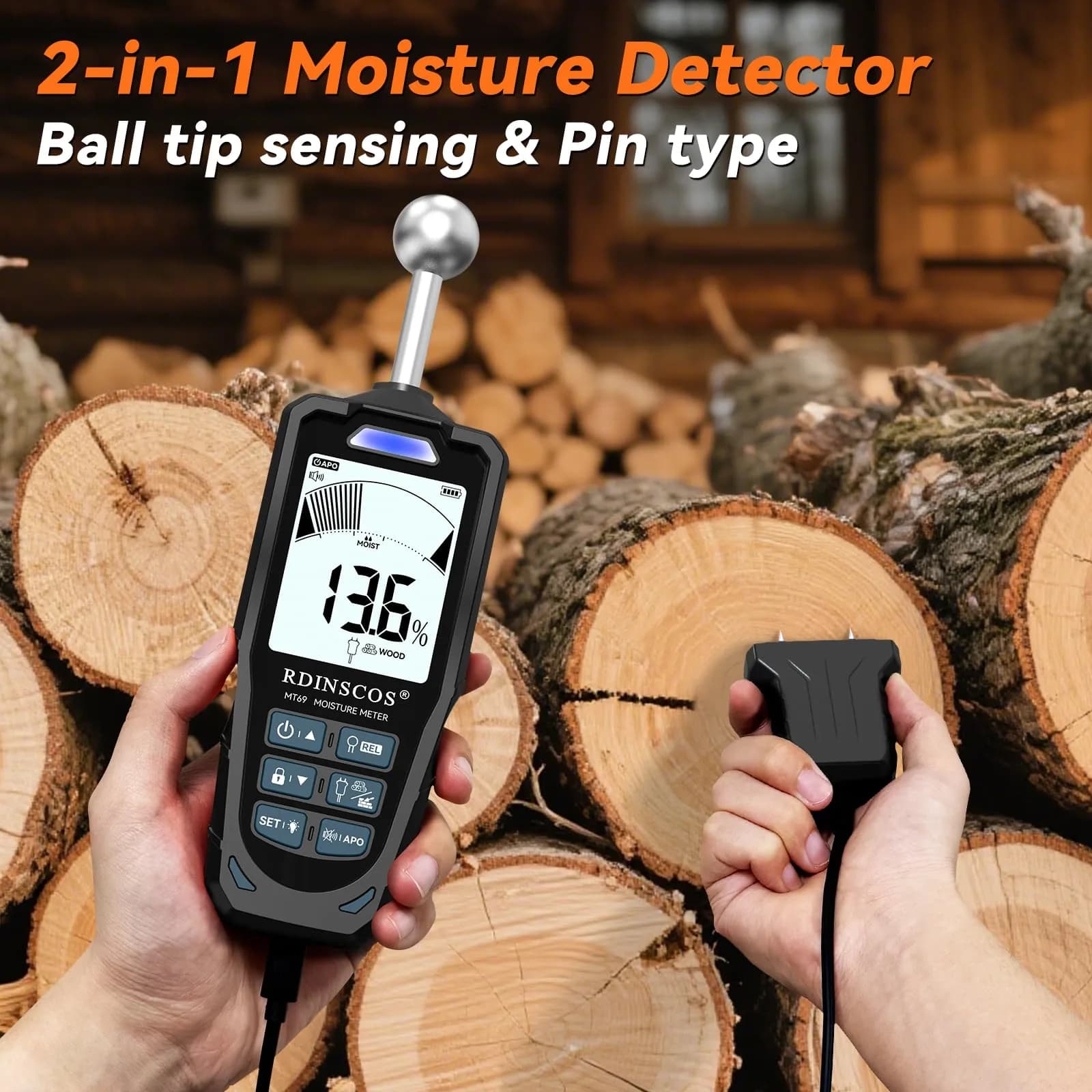 RDINSCOS Pinless Moisture Meter for Walls & Floors - Black Base | 19mm Deep Detection - view 2