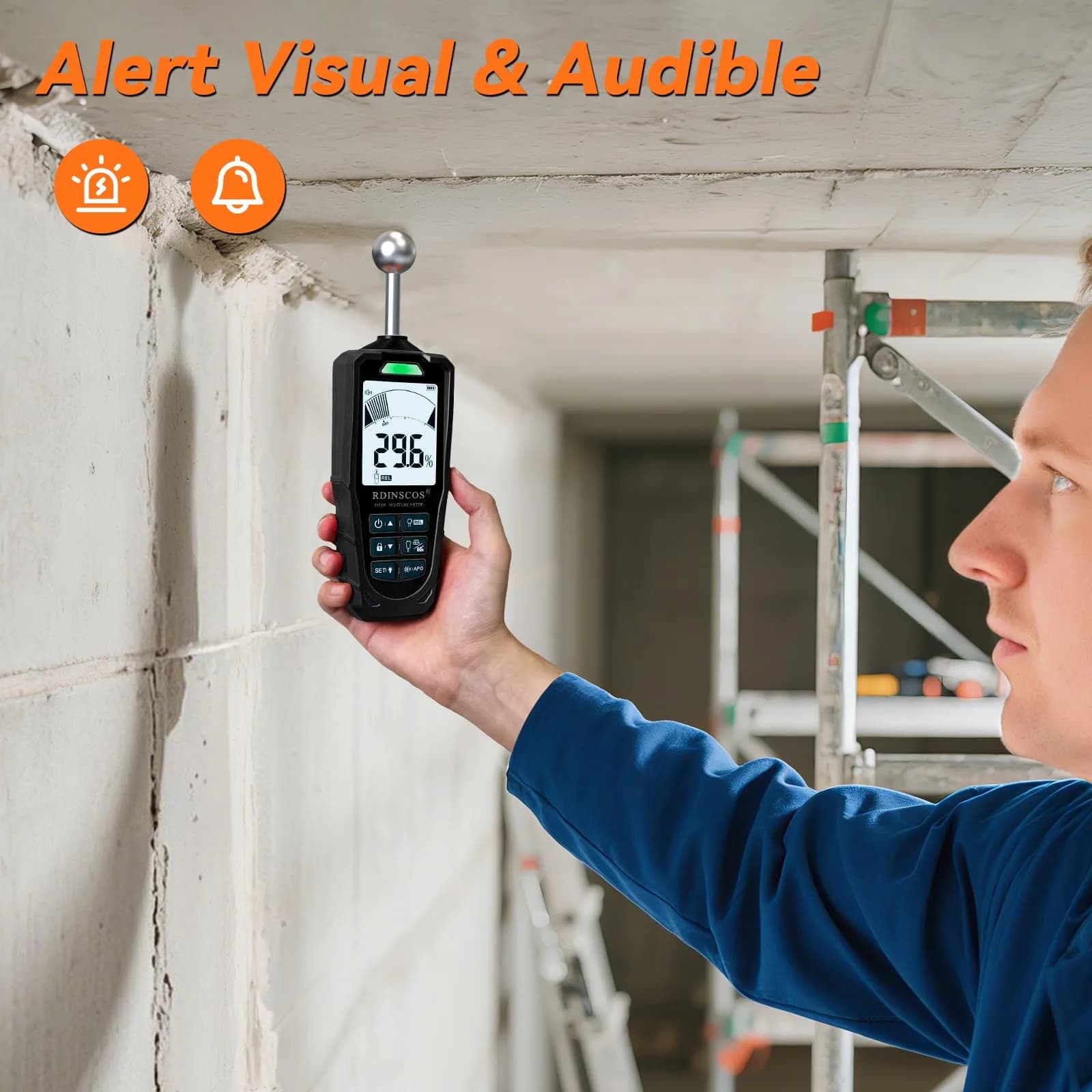 RDINSCOS Pinless Moisture Meter for Walls & Floors - Black Base | 19mm Deep Detection - view 3