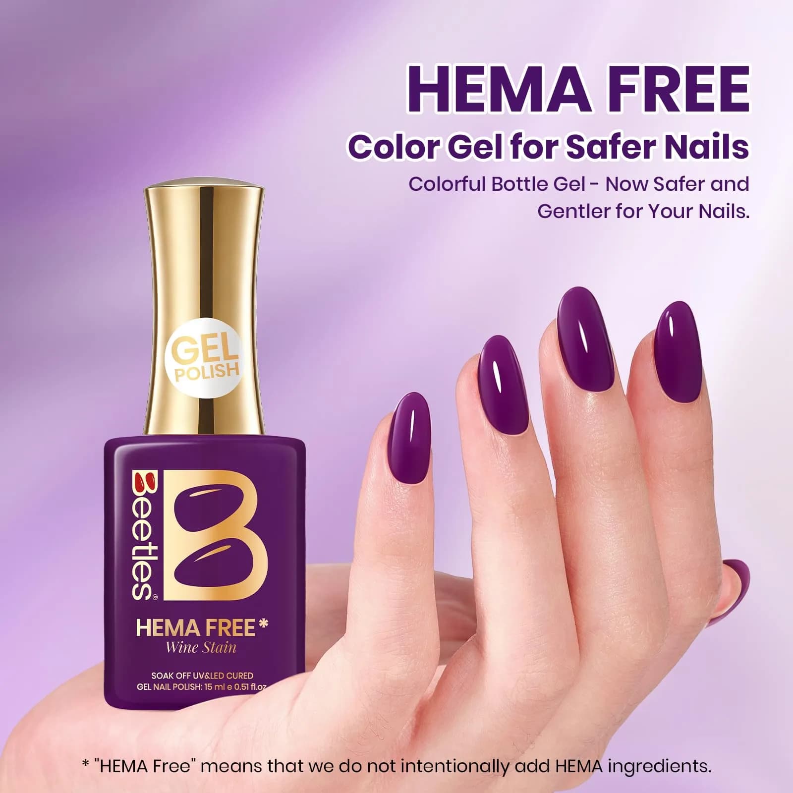 beetles Gel Polish Wine Stain Dark Purple Gel Nail Polish 7.4ml (0.25 Fl Oz) | HEMA-Free, Long-Lasting, Glossy Finish - view 2