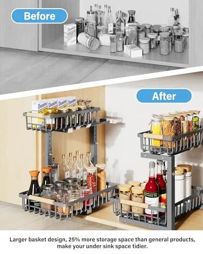 Hahaemall Under Sink Organizer Storage 15.3 x 11.6 x 17 in | Metal 2-Tier Pull Out Rack for Kitchen & Bathroom thumbnail 4
