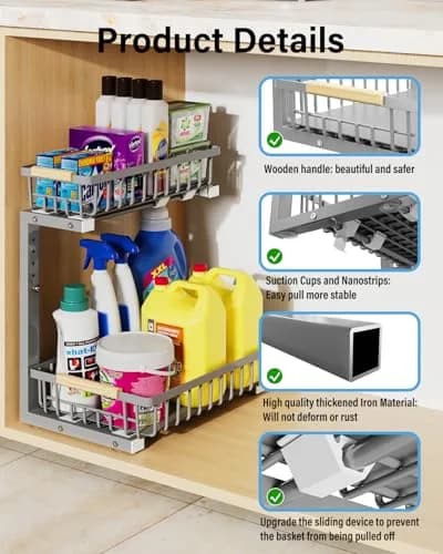Hahaemall Under Sink Organizer Storage 15.3 x 11.6 x 17 in | Metal 2-Tier Pull Out Rack for Kitchen & Bathroom thumbnail 5