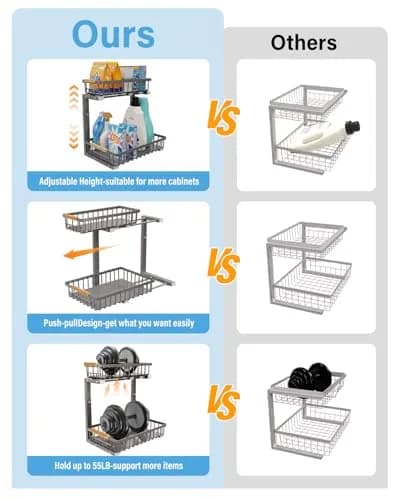 Hahaemall Under Sink Organizer Storage 15.3 x 11.6 x 17 in | Metal 2-Tier Pull Out Rack for Kitchen & Bathroom thumbnail 6