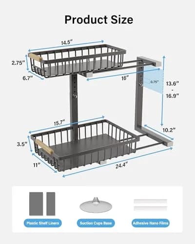 Hahaemall Under Sink Organizer Storage 15.3 x 11.6 x 17 in | Metal 2-Tier Pull Out Rack for Kitchen & Bathroom thumbnail 2