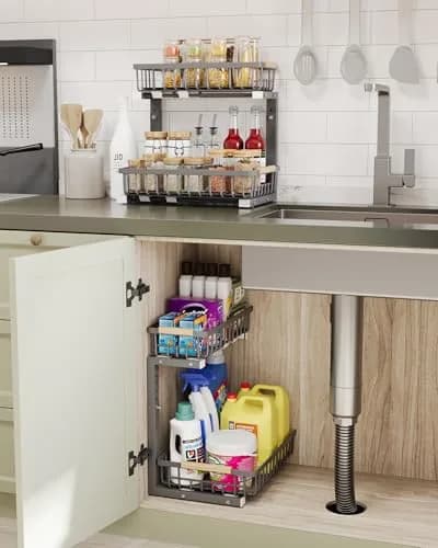Hahaemall Under Sink Organizer Storage 15.3 x 11.6 x 17 in | Metal 2-Tier Pull Out Rack for Kitchen & Bathroom thumbnail 3