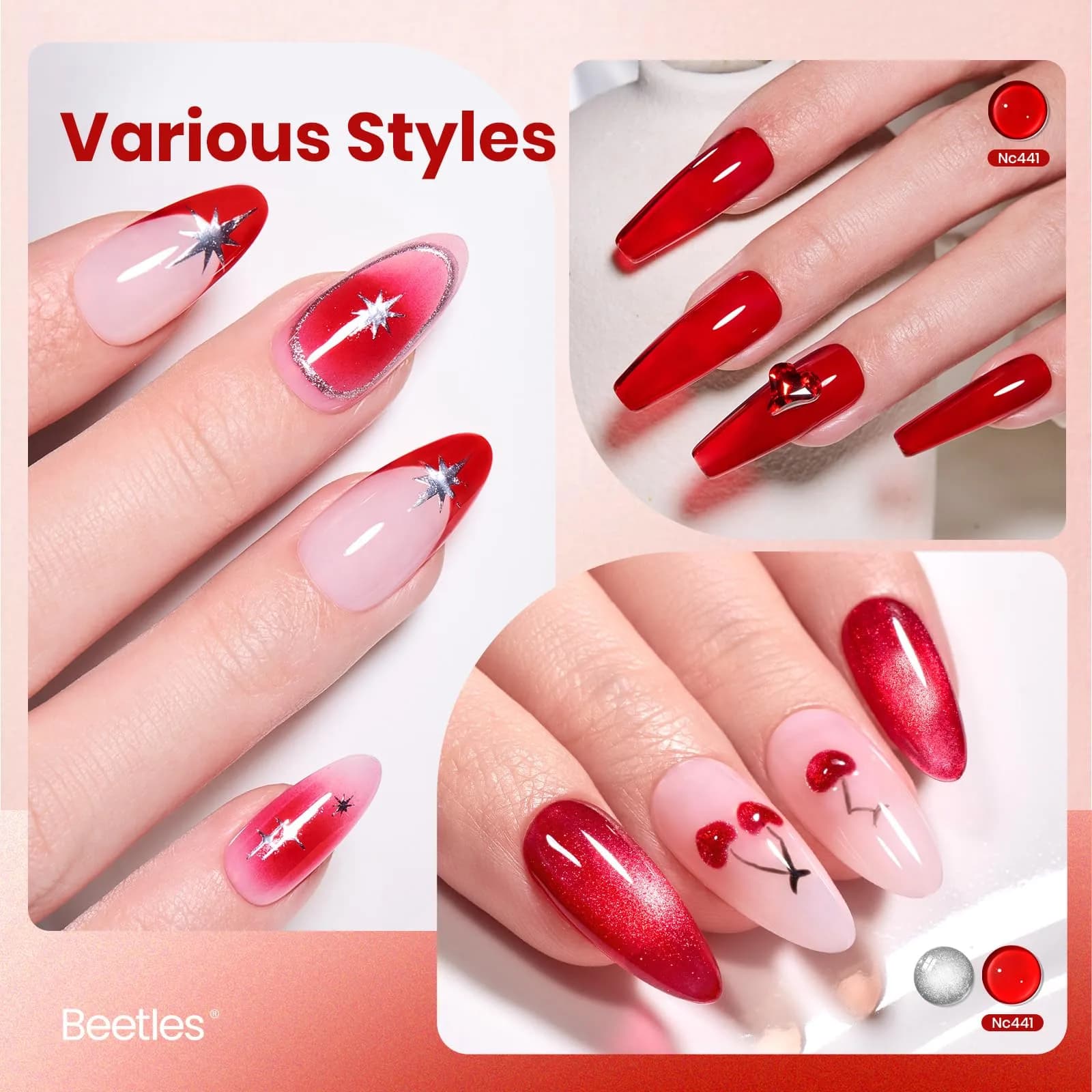 Beetles Ruby Cherry Jelly Red Gel Nail Polish 15ML | Translucent French Manicure Effect - view 3