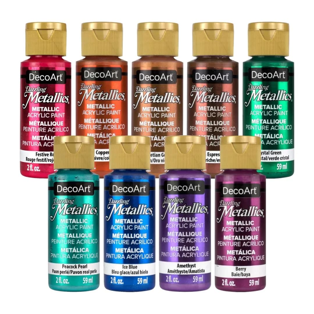 DecoArt Americana Dazzling Metallics Acrylic Paint Set 2 fl oz (59 ml) Bottles | Shimmering Metallic Craft Paints for Canvas, Wood & DIY Projects - main product image