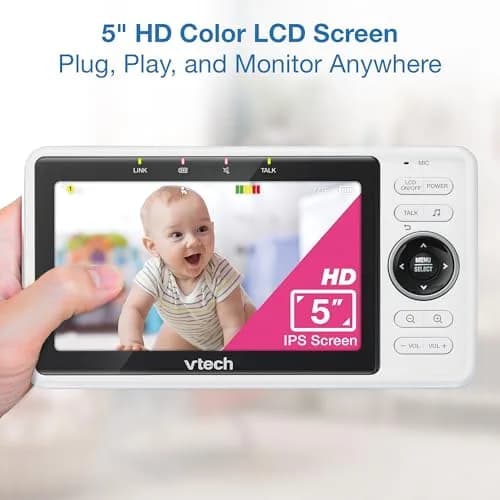 VTech VM901-2 Smart WiFi Baby Monitor with 2 Cameras | 5" HD Split Screen, Pan-Tilt-Zoom, Night Vision thumbnail 5