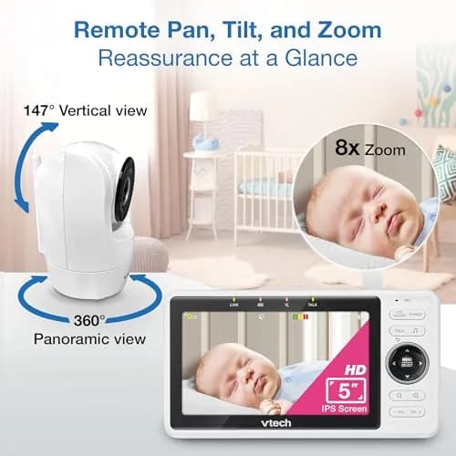 VTech VM901-2 Smart WiFi Baby Monitor with 2 Cameras | 5" HD Split Screen, Pan-Tilt-Zoom, Night Vision thumbnail 6