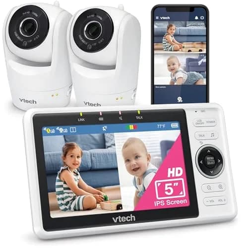 VTech VM901-2 Smart WiFi Baby Monitor with 2 Cameras | 5" HD Split Screen, Pan-Tilt-Zoom, Night Vision thumbnail 1