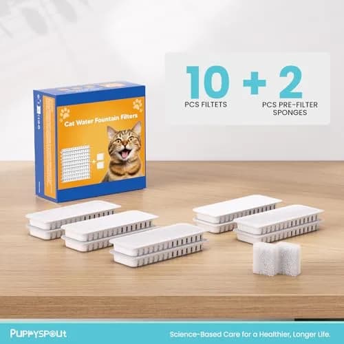 puppyspout Cat Water Fountain Filters for 3.2L (108oz) Fountain | 10 Filters + 2 Sponges, 6-Month Supply thumbnail 4