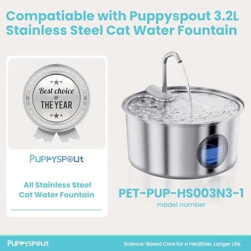 puppyspout Cat Water Fountain Filters for 3.2L (108oz) Fountain | 10 Filters + 2 Sponges, 6-Month Supply thumbnail 2