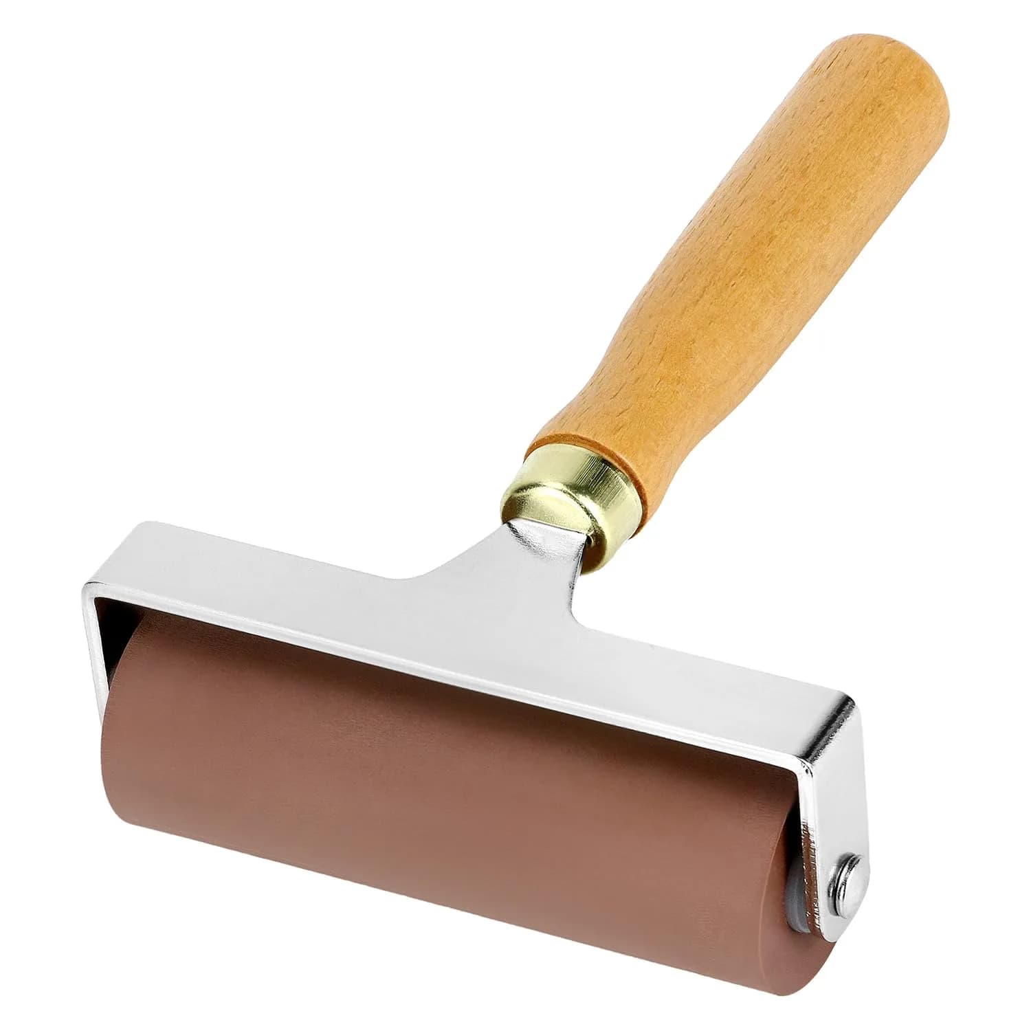 QWORK 4-Inch Soft Rubber Brayer Roller, Brown Solid Ink Roller | Even Pressure Application for Printmaking & Crafts