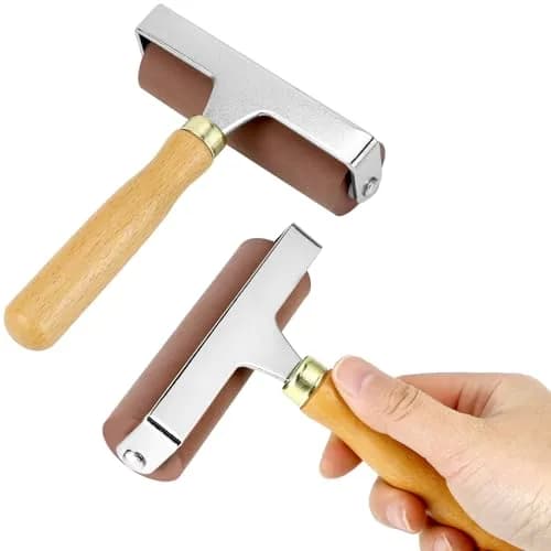 QWORK 4-Inch Soft Rubber Brayer Roller, Brown Solid Ink Roller | Even Pressure Application for Printmaking & Crafts thumbnail 4