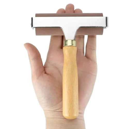 QWORK 4-Inch Soft Rubber Brayer Roller, Brown Solid Ink Roller | Even Pressure Application for Printmaking & Crafts thumbnail 5