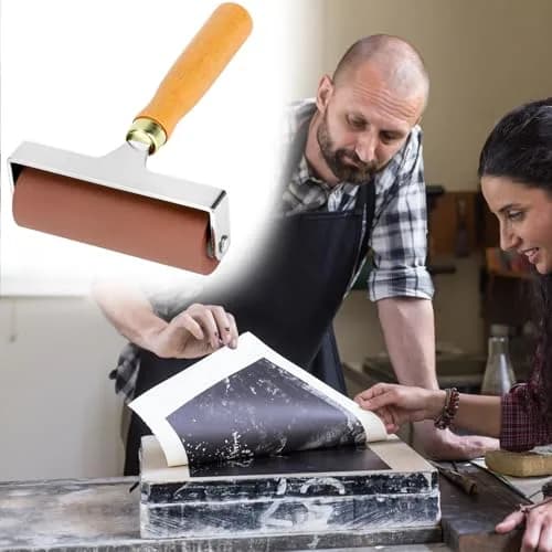 QWORK 4-Inch Soft Rubber Brayer Roller, Brown Solid Ink Roller | Even Pressure Application for Printmaking & Crafts thumbnail 8