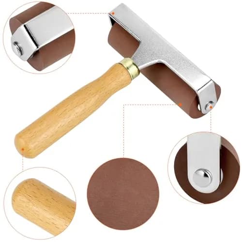 QWORK 4-Inch Soft Rubber Brayer Roller, Brown Solid Ink Roller | Even Pressure Application for Printmaking & Crafts thumbnail 2