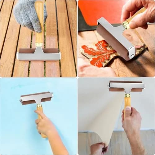 QWORK 4-Inch Soft Rubber Brayer Roller, Brown Solid Ink Roller | Even Pressure Application for Printmaking & Crafts thumbnail 3