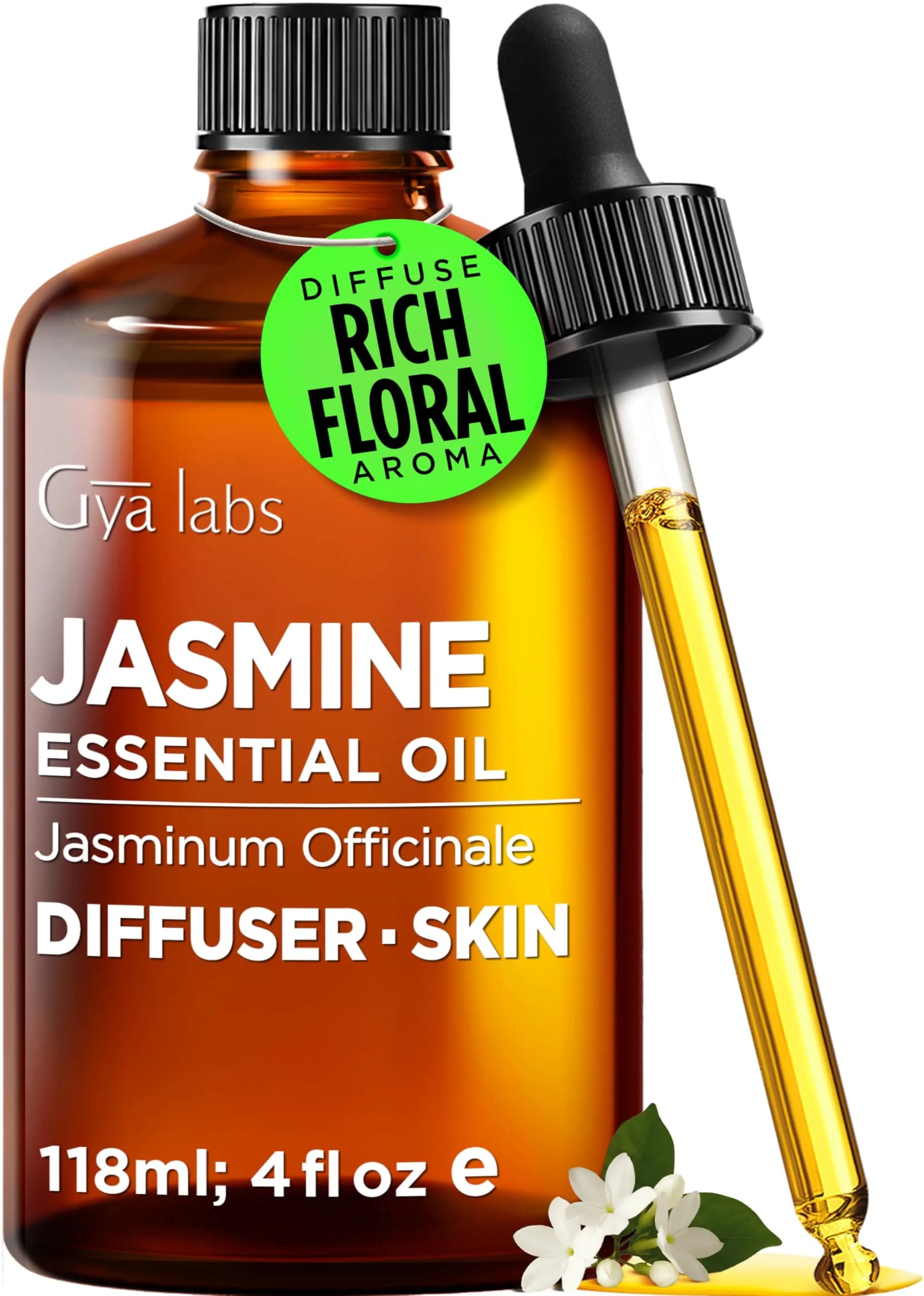 Gya Labs Jasmine Essential Oil for Hair, Skin & Candle Making Scent, 120ml (4 Fl Oz) | Pure Floral Aroma - main product image
