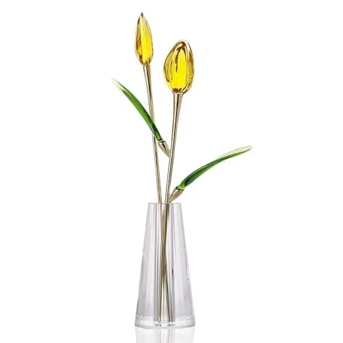 LONGWIN Crystal Tulips Flower Figurine with Vase 10in | Elegant Glass Decor Gift for Women Mom thumbnail 1