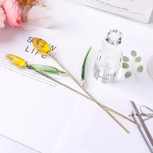 LONGWIN Crystal Tulips Flower Figurine with Vase 10in | Elegant Glass Decor Gift for Women Mom thumbnail 4