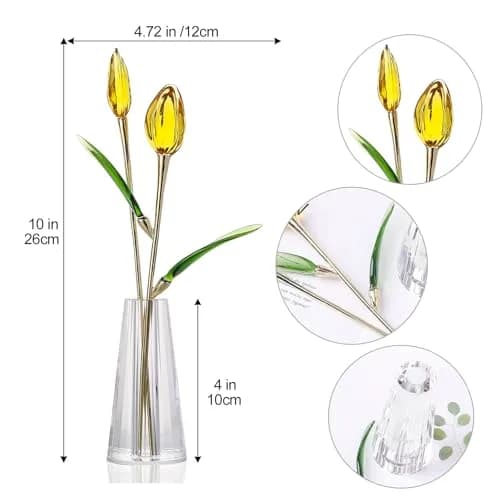 LONGWIN Crystal Tulips Flower Figurine with Vase 10in | Elegant Glass Decor Gift for Women Mom thumbnail 5