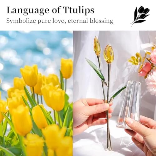 LONGWIN Crystal Tulips Flower Figurine with Vase 10in | Elegant Glass Decor Gift for Women Mom thumbnail 6
