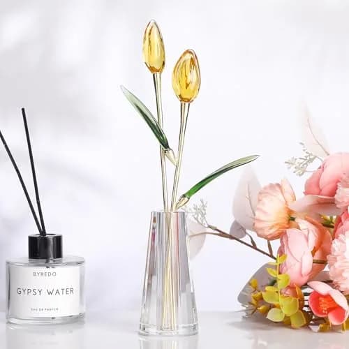 LONGWIN Crystal Tulips Flower Figurine with Vase 10in | Elegant Glass Decor Gift for Women Mom thumbnail 3