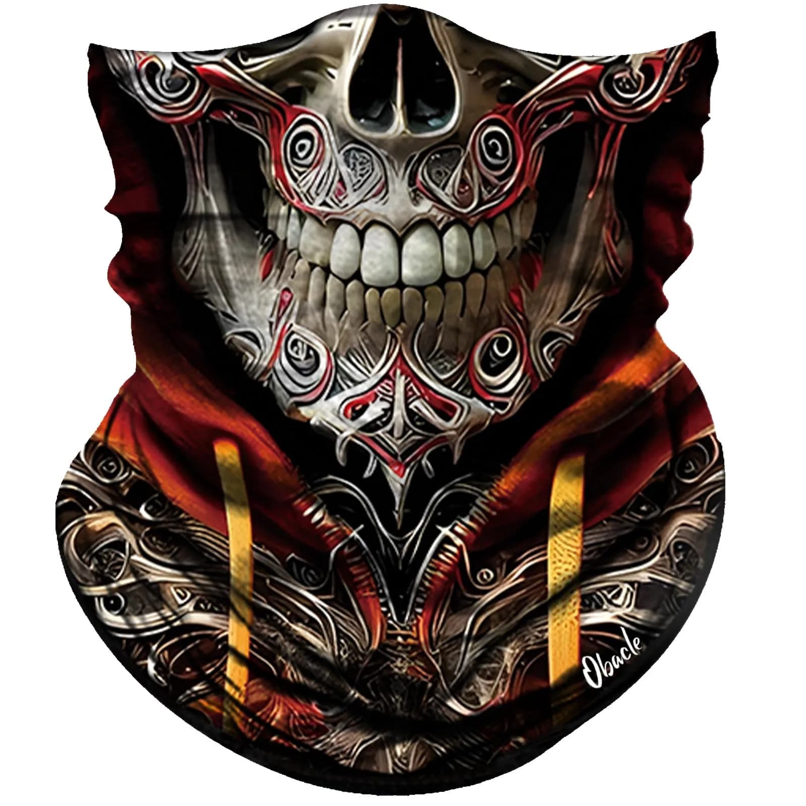 Obacle Skull Gray Face Orange 3D Tube Mask Bandana for Dust, Wind, UV Sun Protection - main product image