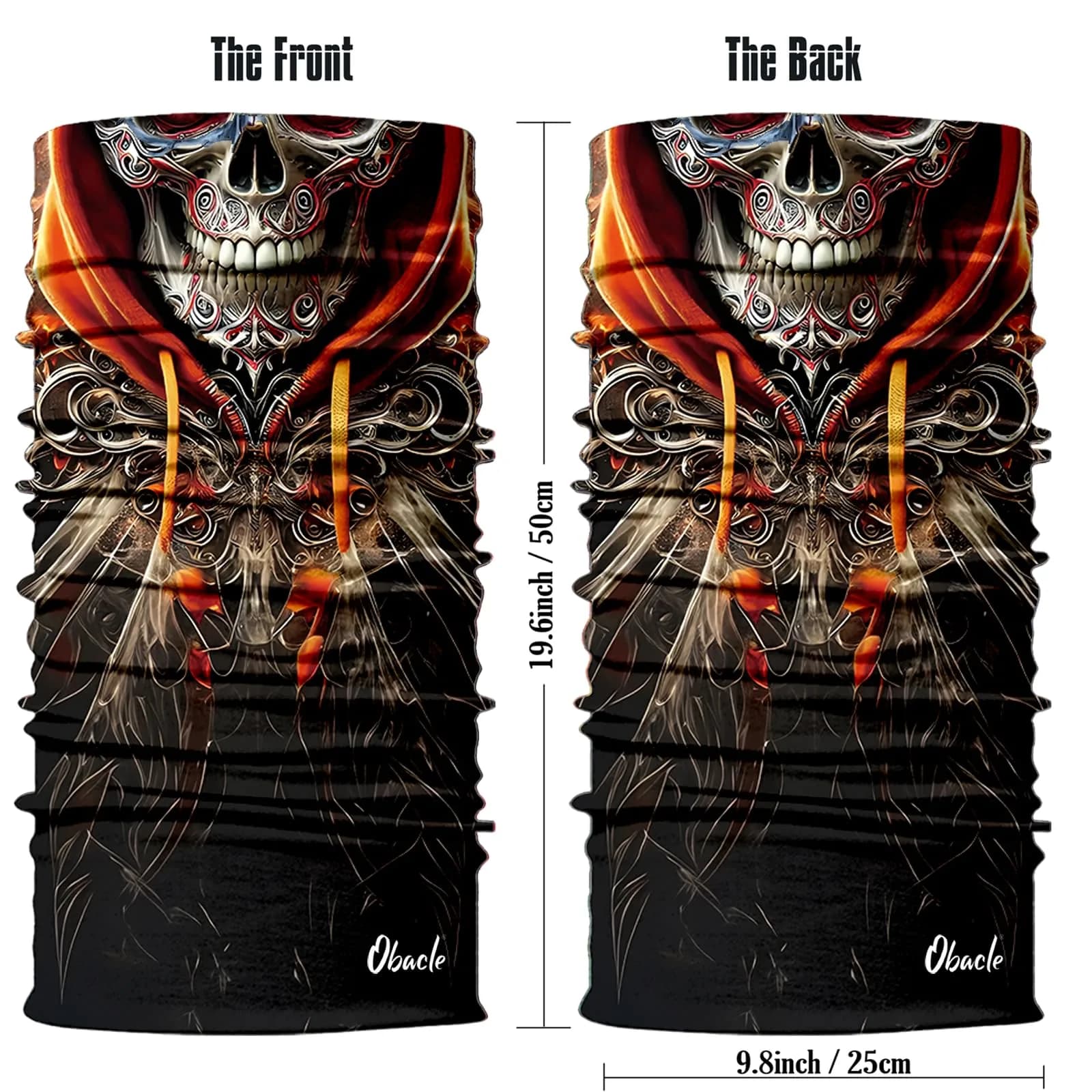 Obacle Skull Gray Face Orange 3D Tube Mask Bandana for Dust, Wind, UV Sun Protection - view 2