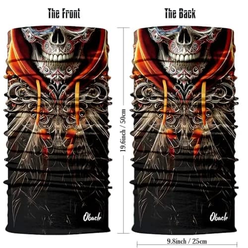 Obacle Skull Gray Face Orange 3D Tube Mask Bandana for Dust, Wind, UV Sun Protection thumbnail 2