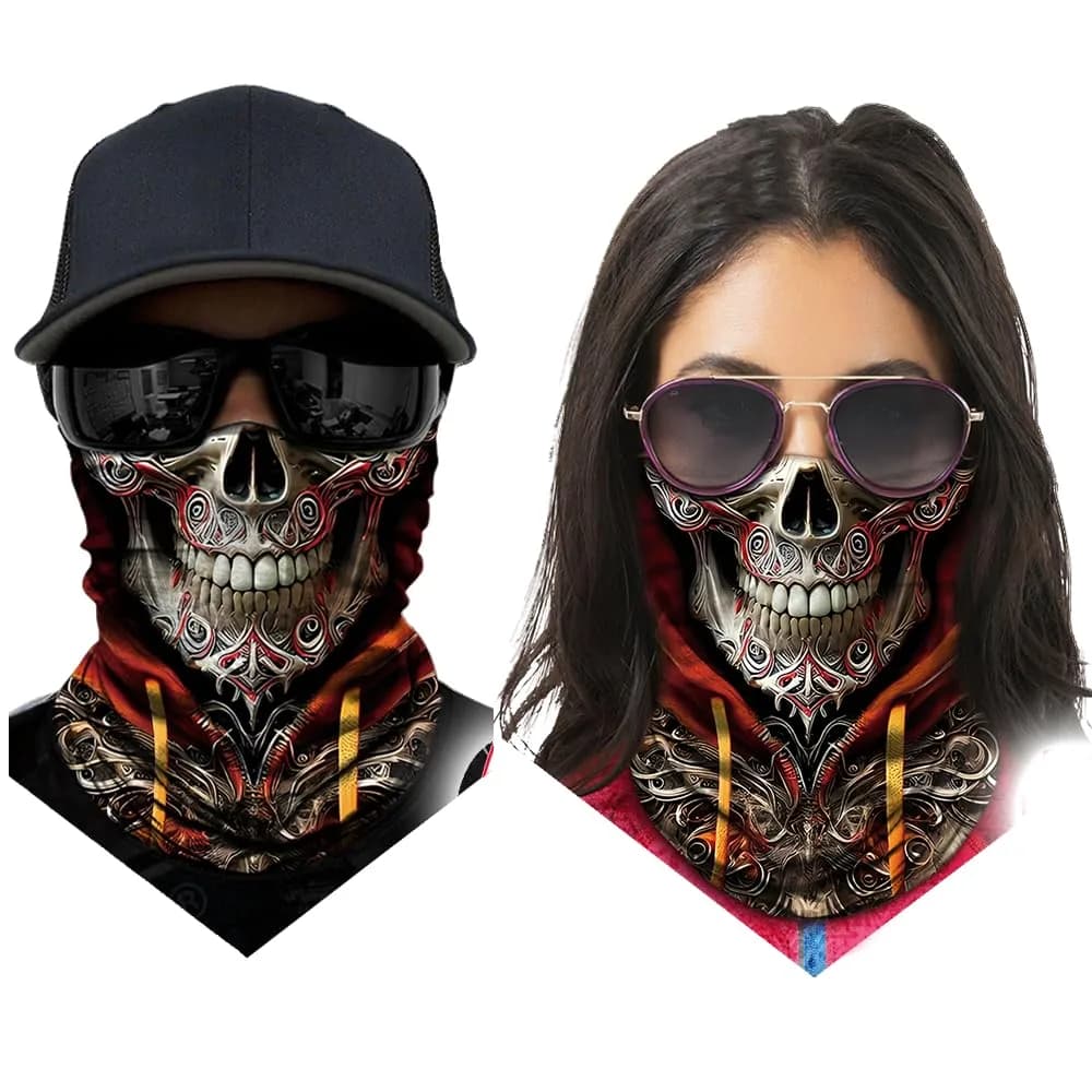 Obacle Skull Gray Face Orange 3D Tube Mask Bandana for Dust, Wind, UV Sun Protection - view 3