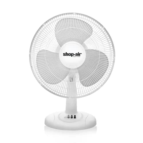 SHOP·AIR 16" Oscillating Table Fan, 3 Speeds, High-Velocity, Quiet & Powerful Air Circulation, 70° Adjustable Head Tilt, Ideal for Home, Bedroom or Office, White | 16 inch, 3-speed oscillating fan thumbnail 1