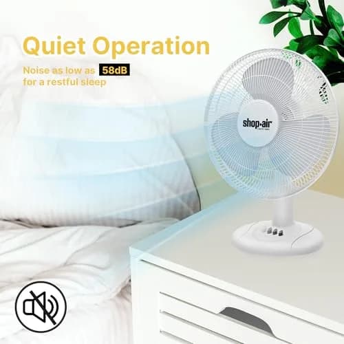 SHOP·AIR 16" Oscillating Table Fan, 3 Speeds, High-Velocity, Quiet & Powerful Air Circulation, 70° Adjustable Head Tilt, Ideal for Home, Bedroom or Office, White | 16 inch, 3-speed oscillating fan thumbnail 4