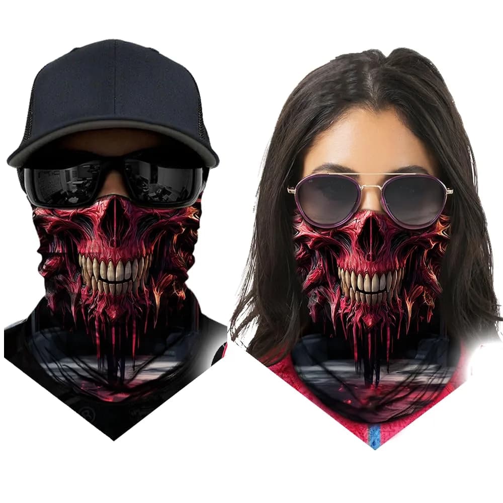 Obacle Skull Face Mask - Skull Red Face White Face Design for Dust, Wind, and Sun Protection - view 3