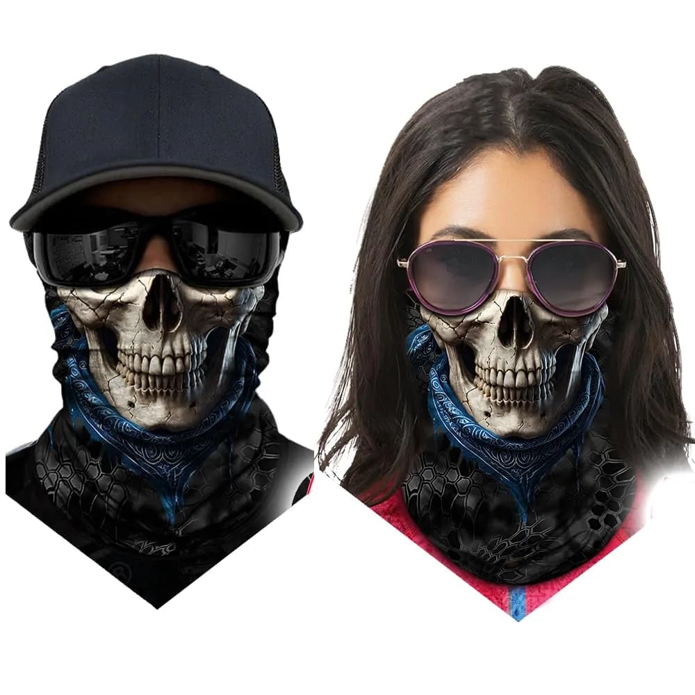 Obacle Skull Face Mask Half - Skull Light Gray Face Blue Neck - view 3
