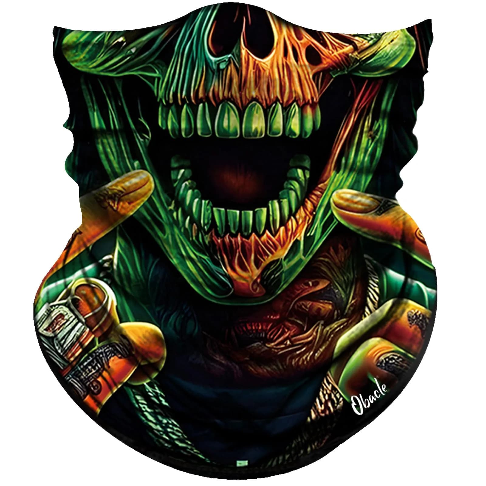 Obacle Skull Face Mask Half - Skull Green Face Open Mouth Design for Men & Women - main product image
