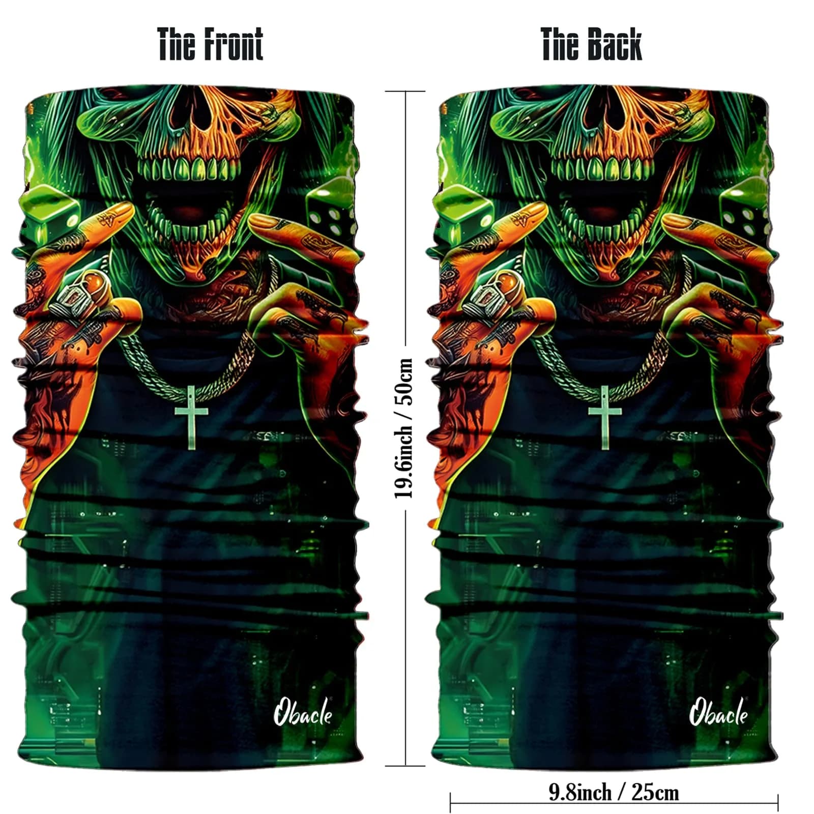 Obacle Skull Face Mask Half - Skull Green Face Open Mouth Design for Men & Women - view 2