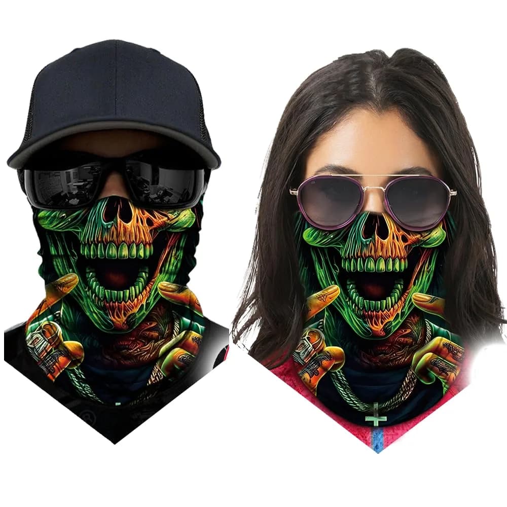 Obacle Skull Face Mask Half - Skull Green Face Open Mouth Design for Men & Women - view 3