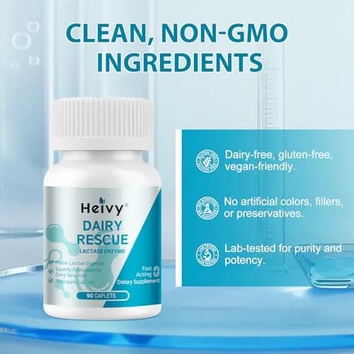 Heivy Lactase Pills 9000 FCC 90 Count | Fast Lactose Digestion Support for Dairy Lovers thumbnail 3