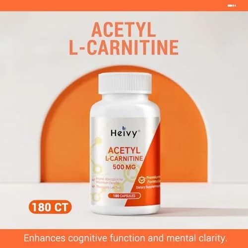 Heivy Acetyl L-Carnitine 500mg | Supports Brain & Metabolic Health | 180 Capsules thumbnail 7